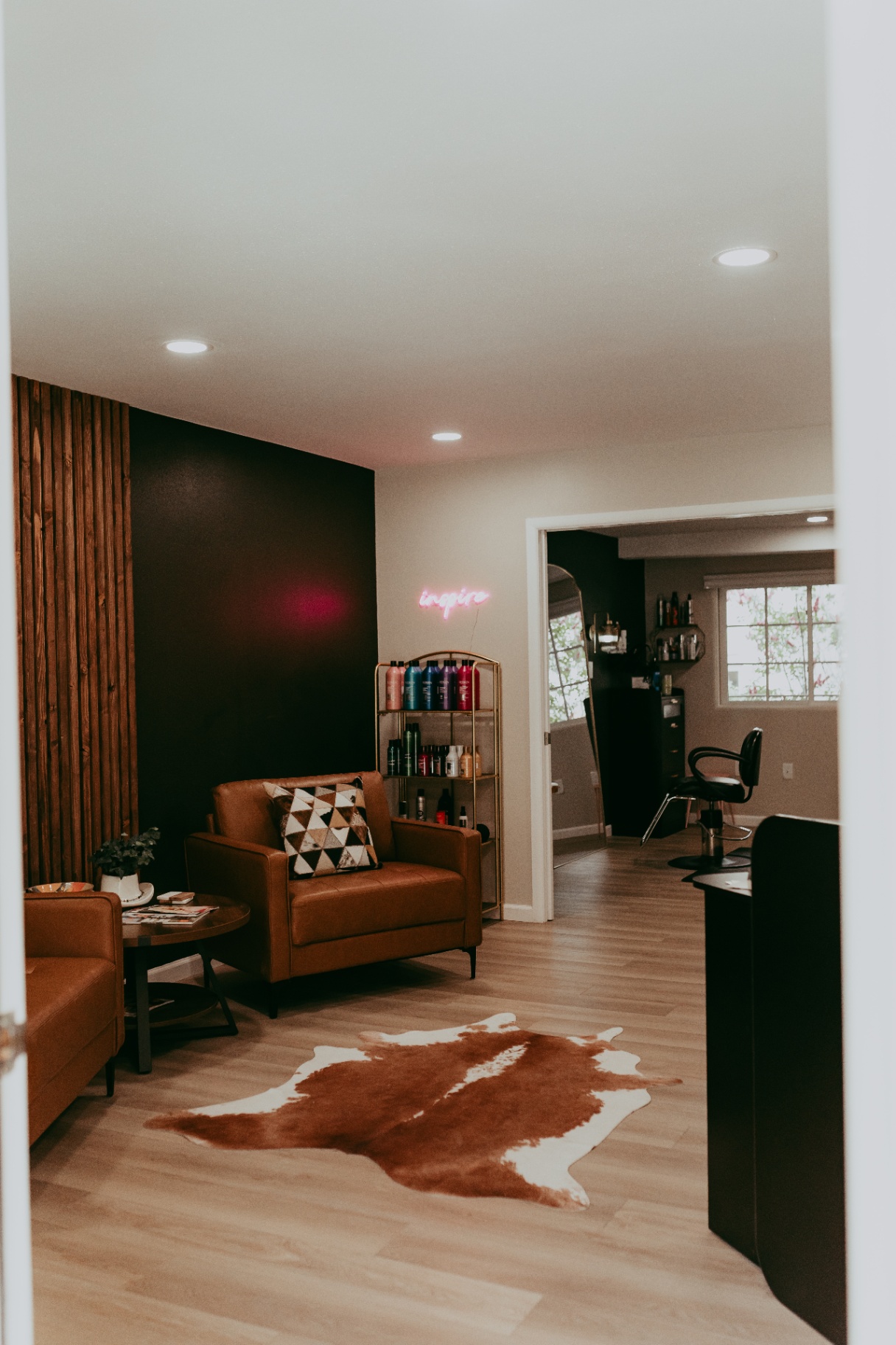 Warm, modern Southwestern interior of Wild Roots Salon & Spa in Santa Fe